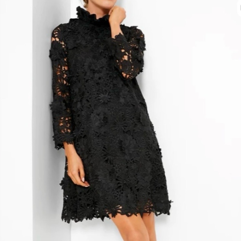 Tuckernuck Black Floral Lace Long Sleeve Dress